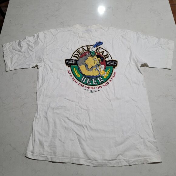 VTG Crazy Shirts Made In USA Hawaii Brewed BEER Logo Double Sided XL - Picture 2 of 9